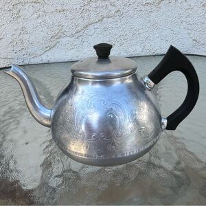 Vintage Swan Brand Teapot Coffee Tea Serving Pot Engraved Aluminum